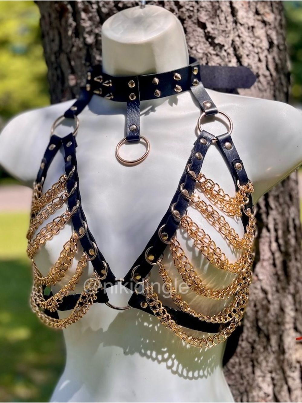 NEW Dolls Kill Widow Goth Chain Harness Chest Goth Punk Choker top Bra Leather